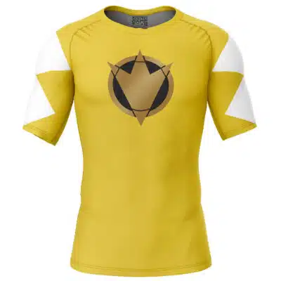 Yellow Ranger Dino Thunder Power Rangers Short Sleeve Rash Guard Compression Shirt