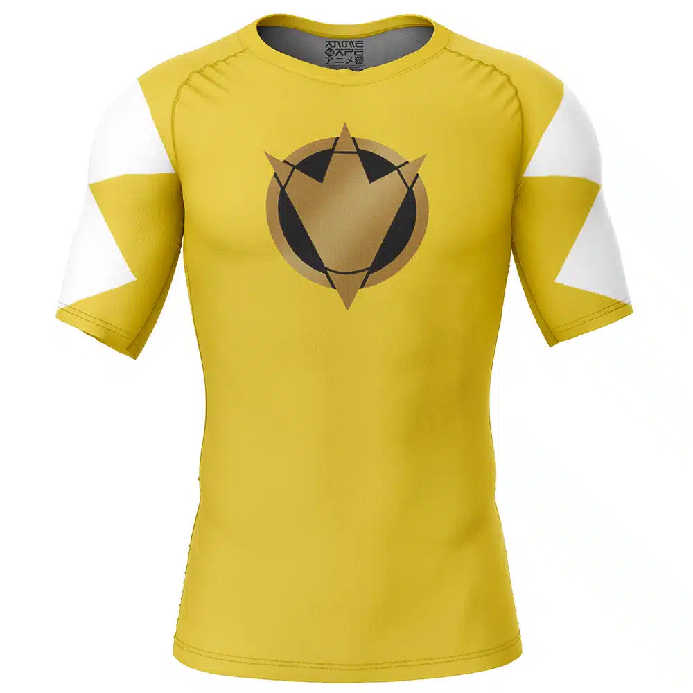 Yellow Ranger Dino Thunder Power Rangers Short Sleeve Rash Guard Compression Shirt