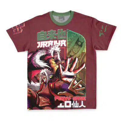 A maroon streetwear T-shirt featuring bold anime-style illustrations of Genryusai Shigekuni Yamamoto from Bleach, Japanese text, green collar trim, and "Pervy Sage" written at the bottom.