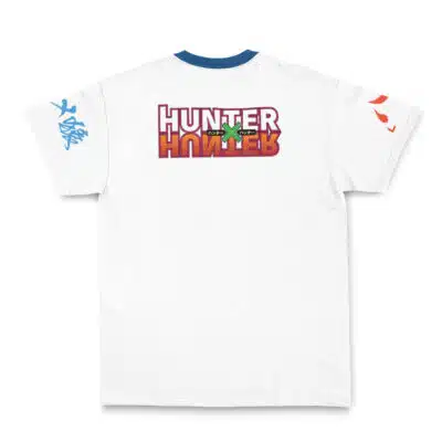 Silver Fang Bang One Punch Man Streetwear T-Shirt featuring vibrant "Silver Fang Bang" lettering on the back. Blue and red designs accent the sleeves, and the collar is blue.