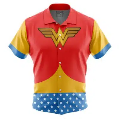 Wonder Woman Classic Cosplay DC Comics Short Sleeve Button Up Hawaiian Shirt