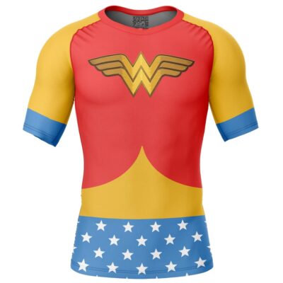 Wonder Woman Classic Cosplay DC Comics Short Sleeve Rash Guard Compression Shirt