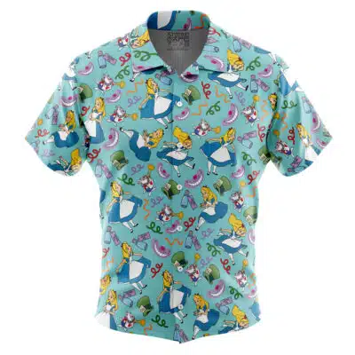 Alice In Wonderland Pattern Disney Short Sleeve Button Up Hawaiian Shirt