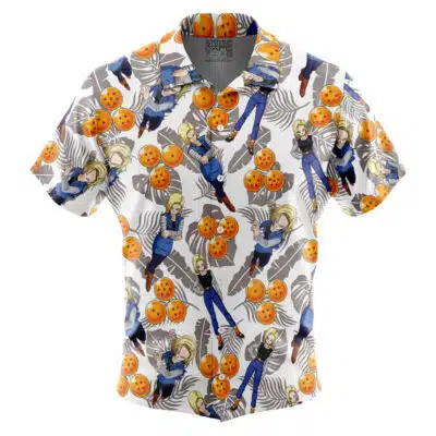 Android 18 Pattern Dragon Ball Z Short Sleeve Button Up Hawaiian Shirt