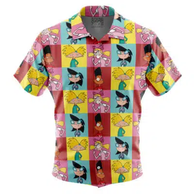 Hey Arnold! Pattern Nickelodeon Short Sleeve Button Up Hawaiian Shirt