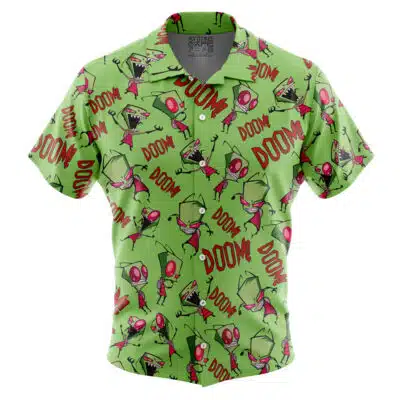 Invader Zim Pattern Nickelodeon Short Sleeve Button Up Hawaiian Shirt