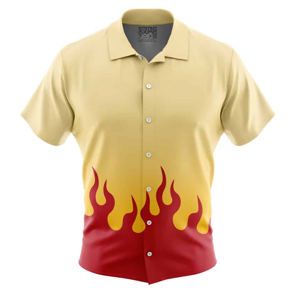 Kyojuro Rengoku Pattern Demon Slayer Short Sleeve Button Up Hawaiian Shirt