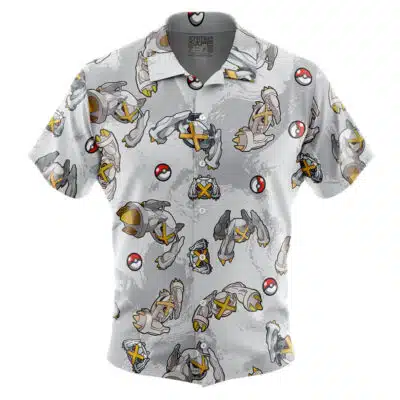 Shiny Metagross Pattern Pokemon Button Up Hawaiian Shirt