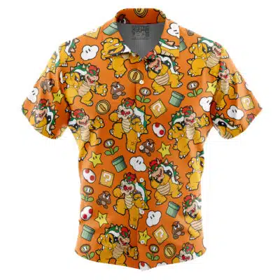 Bowser Pattern Super Mario Short Sleeve Button Up Hawaiian Shirt
