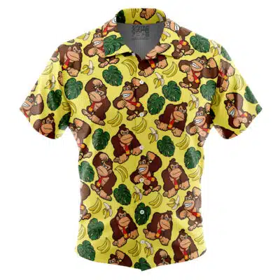 Donkey Kong Pattern Short Sleeve Button Up Hawaiian Shirt