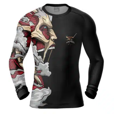 Eren Yeager Versus Colossal Titan V1 AOT Long Sleeve Rash Guard Compression Shirt