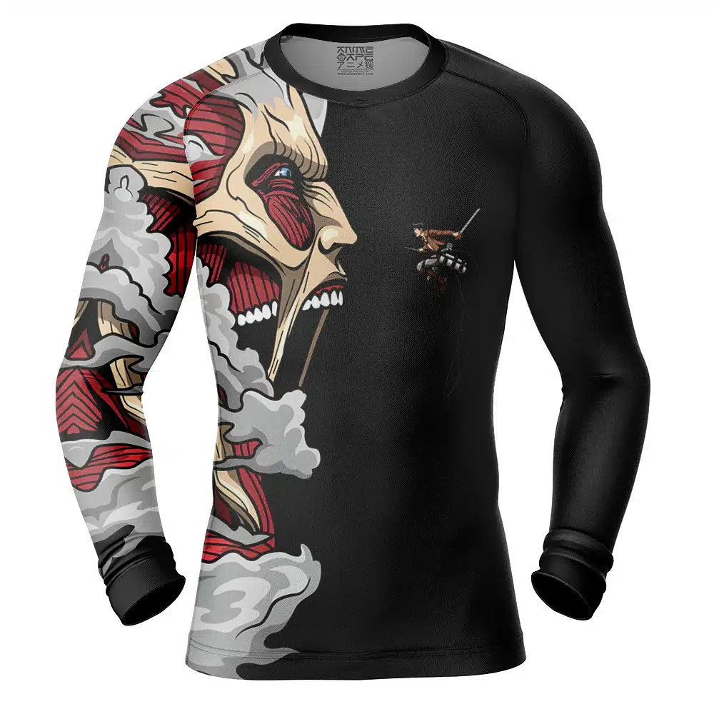 Eren Yeager Versus Colossal Titan V1 AOT Long Sleeve Rash Guard Compression Shirt