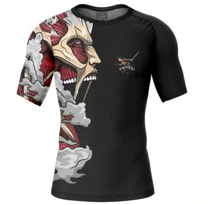 Eren Yeager Versus Colossal Titan V1 AOT Short Sleeve Rash Guard Compression Shirt