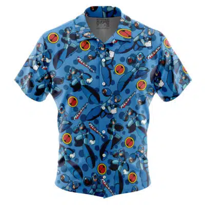 Mega Man Pattern Short Sleeve Button Up Hawaiian Shirt