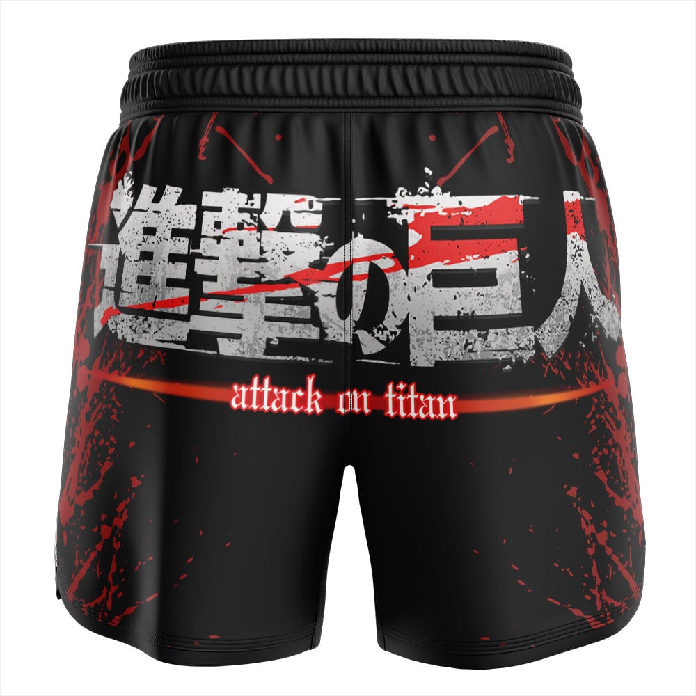 Red Splatter Kanji Symbol Attack On Titan BJJ MMA Fight Shorts Combined