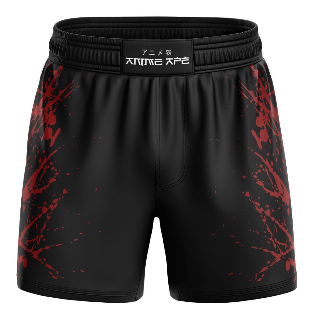 Red Splatter Kanji Symbol Attack On Titan BJJ MMA Fight Shorts - Image 2