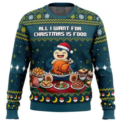 Snorlax All I Want is Food Pokemon Ugly Christmas Sweater