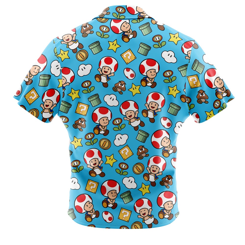 Toad Pattern Super Mario Short Sleeve Button Up Hawaiian Shirt - Image 2