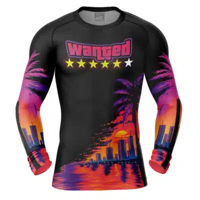 Vice City Synthwave Grand Theft Auto Long Sleeve Rash Guard Compression Shirt