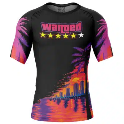 Vice City Synthwave Grand Theft Auto Short Sleeve Rash Guard Compression Shirt