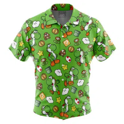Yoshi Pattern Super Mario Short Sleeve Button Up Hawaiian Shirt