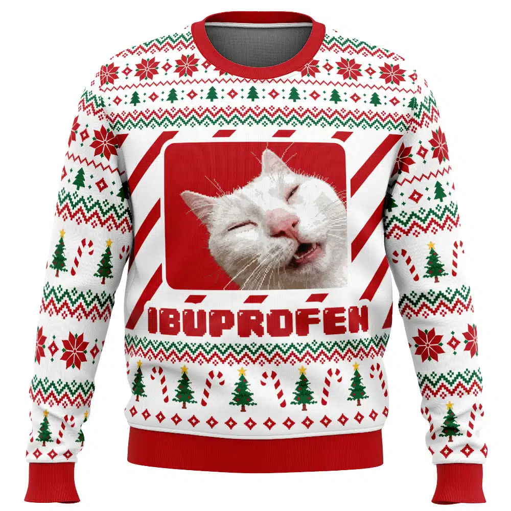Ibuprofen Cat Ugly Christmas Sweater