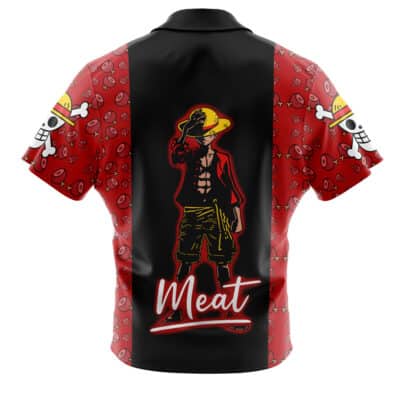 Luffy Meat Pattern One Piece Short Sleeve Button Up Hawaiian Shirt