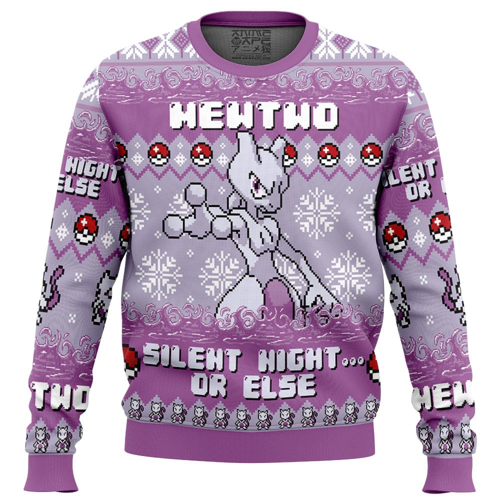 Mewtwo Silent Night... Or Else Pokemon Ugly Christmas Sweater