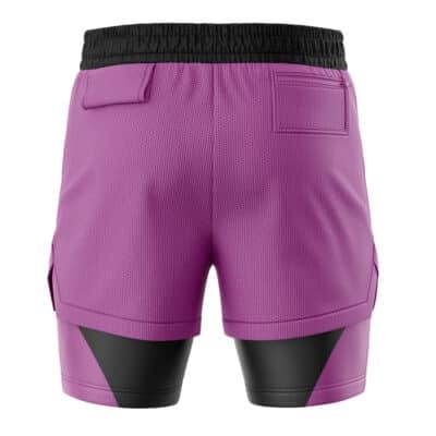 Back view of Ultraviolet Lantern Superheroes 2-in-1 Performance Shorts featuring purple fabric, a black waistband, a zippered pocket, and black contrast panels on the integrated base layer.