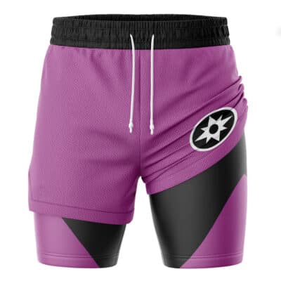 Ultraviolet Lantern Superheroes 2-in-1 Performance Shorts featuring a purple mesh outer layer, black compression inner layer, and a black star emblem on the right leg.