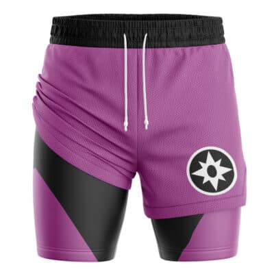 Ultraviolet Lantern Superheroes 2-in-1 Performance Shorts featuring a purple mesh outer layer with a white star emblem and black compression inner layer with purple and black geometric patterns.
