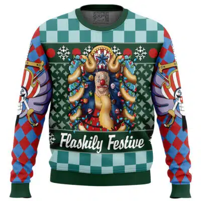 Flashily Festive Buggy the Clown One Piece Ugly Christmas Sweater
