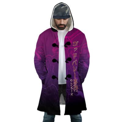 Heishiro Mitsurugi Soulcalibur Dream Cloak Coat featuring a long, hooded design with a purple and black gradient finish and Japanese text on the front panel.