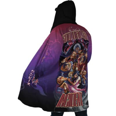 Heishiro Mitsurugi Soulcalibur Dream Cloak Coat featuring a hooded design with a purple and black gradient back panel printed with multiple anime characters above the text INCIDENT.
